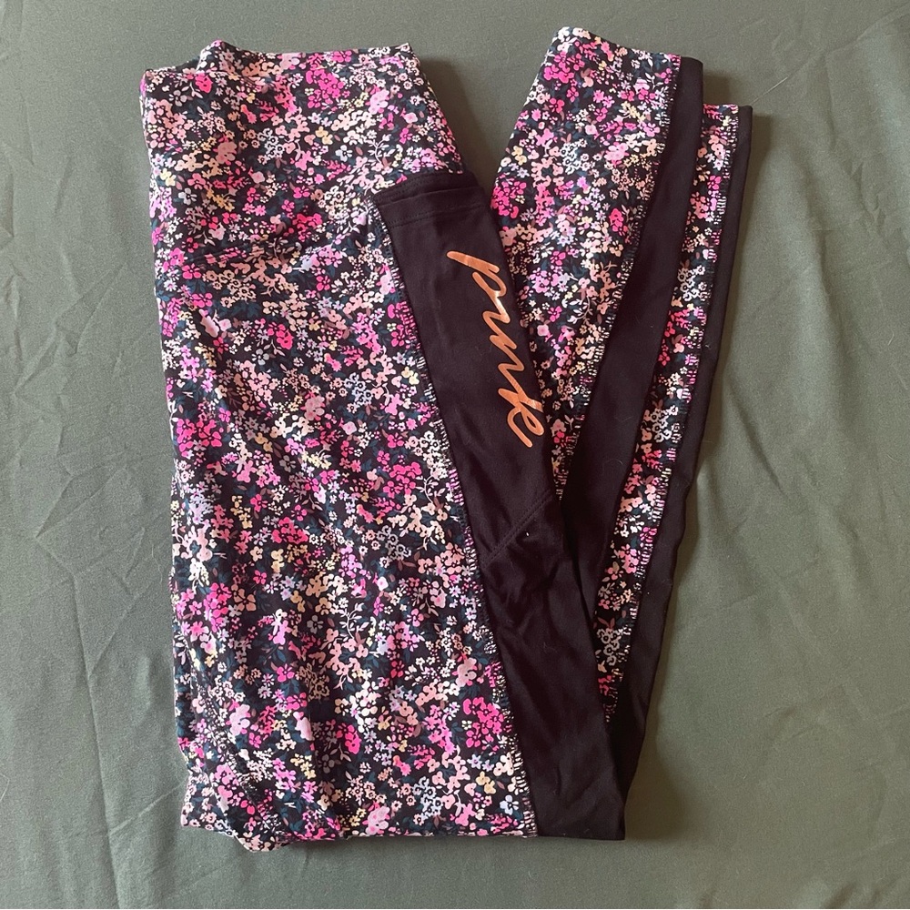 VS PINK Ultimate High-Waist Leggings Pockets Ditzy Floral Gold Logo -Medium